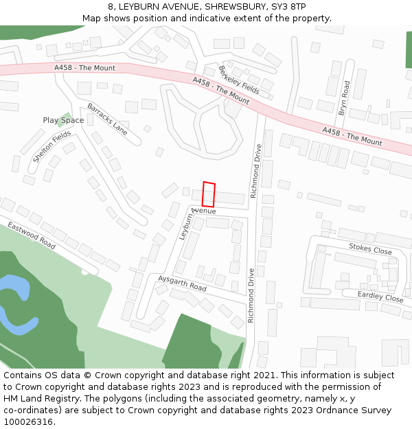 8, LEYBURN AVENUE, SHREWSBURY, SY3 8TP: Location map and indicative extent of plot