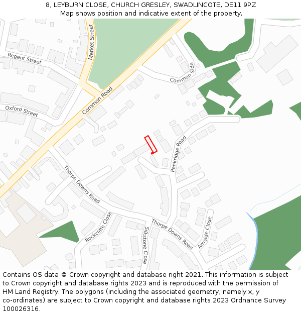 8, LEYBURN CLOSE, CHURCH GRESLEY, SWADLINCOTE, DE11 9PZ: Location map and indicative extent of plot