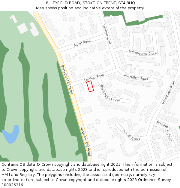 8, LEYFIELD ROAD, STOKE-ON-TRENT, ST4 8HQ: Location map and indicative extent of plot