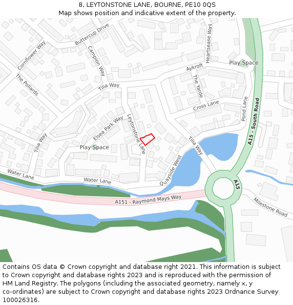 8, LEYTONSTONE LANE, BOURNE, PE10 0QS: Location map and indicative extent of plot