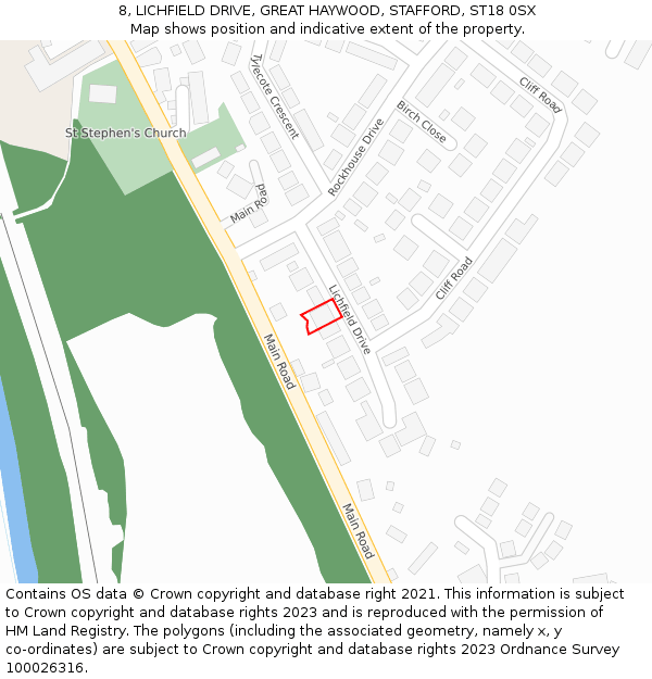 8, LICHFIELD DRIVE, GREAT HAYWOOD, STAFFORD, ST18 0SX: Location map and indicative extent of plot