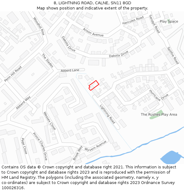 8, LIGHTNING ROAD, CALNE, SN11 8GD: Location map and indicative extent of plot