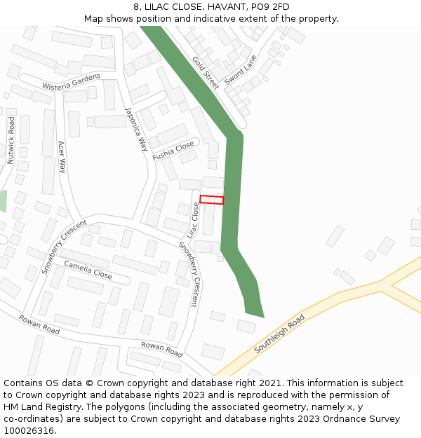 8, LILAC CLOSE, HAVANT, PO9 2FD: Location map and indicative extent of plot