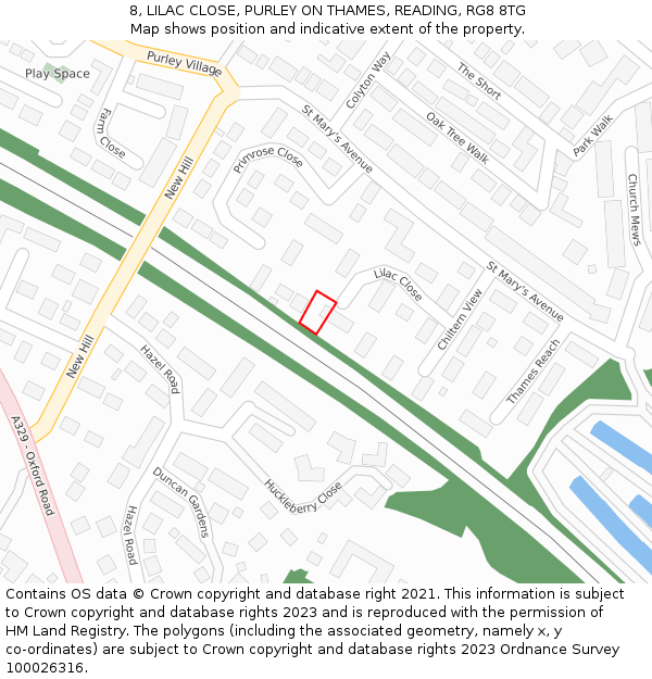 8, LILAC CLOSE, PURLEY ON THAMES, READING, RG8 8TG: Location map and indicative extent of plot