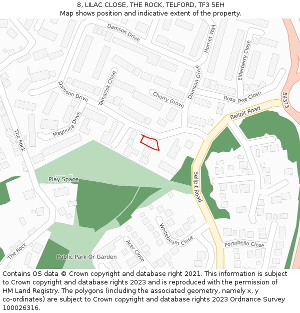 8, LILAC CLOSE, THE ROCK, TELFORD, TF3 5EH: Location map and indicative extent of plot