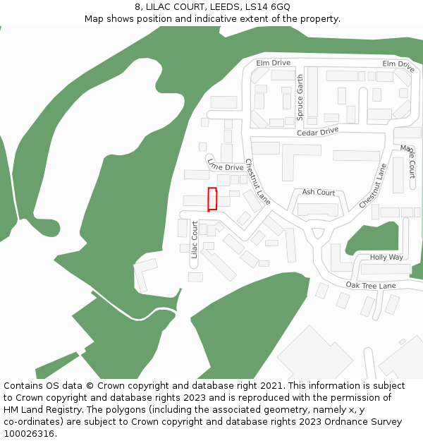 8, LILAC COURT, LEEDS, LS14 6GQ: Location map and indicative extent of plot