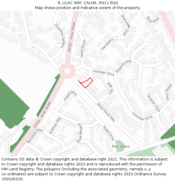 8, LILAC WAY, CALNE, SN11 0QG: Location map and indicative extent of plot