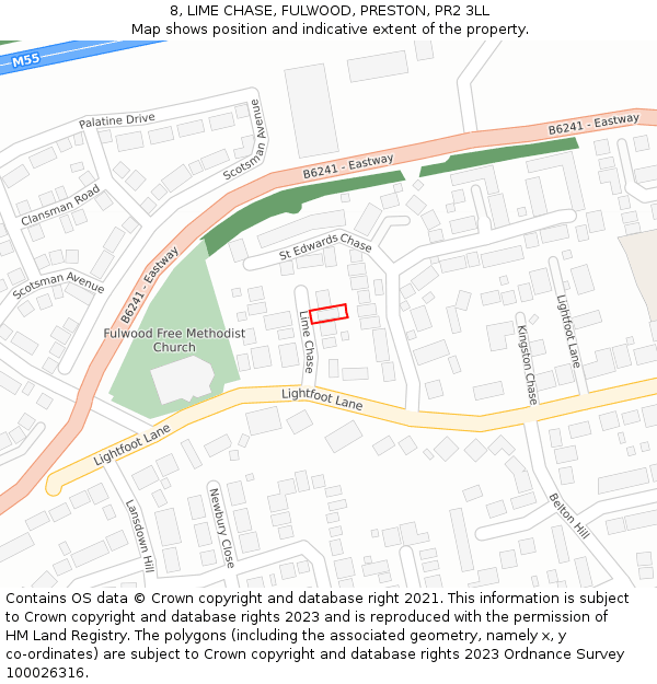 8, LIME CHASE, FULWOOD, PRESTON, PR2 3LL: Location map and indicative extent of plot