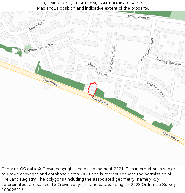 8, LIME CLOSE, CHARTHAM, CANTERBURY, CT4 7TX: Location map and indicative extent of plot