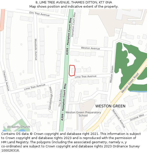 8, LIME TREE AVENUE, THAMES DITTON, KT7 0NA: Location map and indicative extent of plot