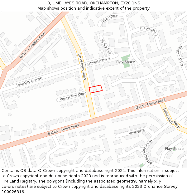 8, LIMEHAYES ROAD, OKEHAMPTON, EX20 1NS: Location map and indicative extent of plot