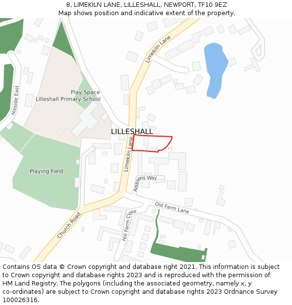 8, LIMEKILN LANE, LILLESHALL, NEWPORT, TF10 9EZ: Location map and indicative extent of plot