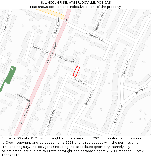 8, LINCOLN RISE, WATERLOOVILLE, PO8 9AS: Location map and indicative extent of plot