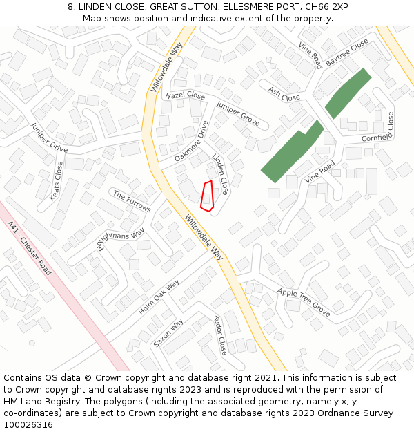 8, LINDEN CLOSE, GREAT SUTTON, ELLESMERE PORT, CH66 2XP: Location map and indicative extent of plot