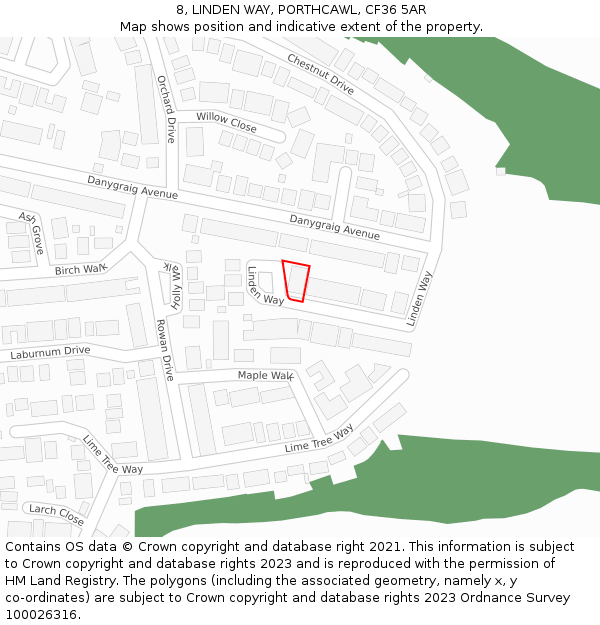 8, LINDEN WAY, PORTHCAWL, CF36 5AR: Location map and indicative extent of plot