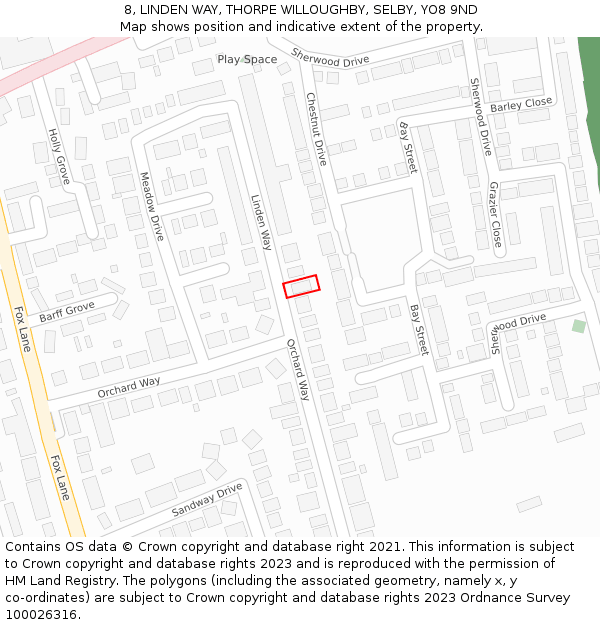 8, LINDEN WAY, THORPE WILLOUGHBY, SELBY, YO8 9ND: Location map and indicative extent of plot