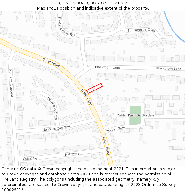 8, LINDIS ROAD, BOSTON, PE21 9RS: Location map and indicative extent of plot