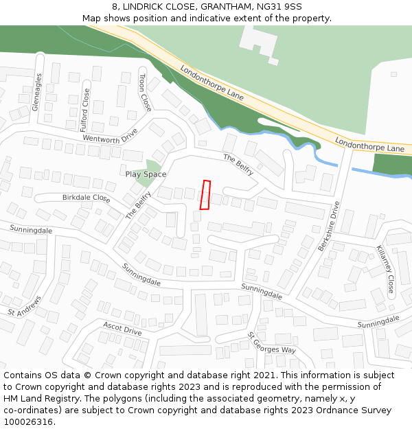 8, LINDRICK CLOSE, GRANTHAM, NG31 9SS: Location map and indicative extent of plot