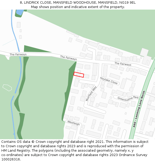 8, LINDRICK CLOSE, MANSFIELD WOODHOUSE, MANSFIELD, NG19 9EL: Location map and indicative extent of plot