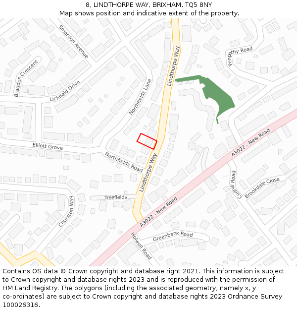 8, LINDTHORPE WAY, BRIXHAM, TQ5 8NY: Location map and indicative extent of plot