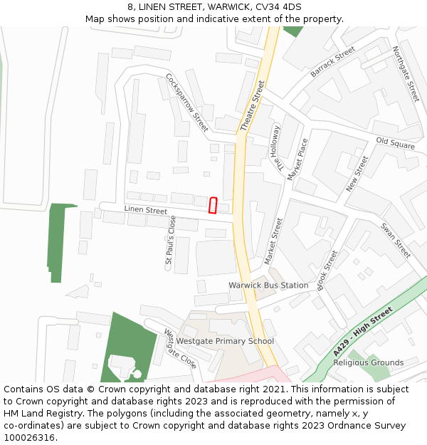 8, LINEN STREET, WARWICK, CV34 4DS: Location map and indicative extent of plot