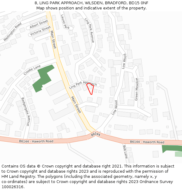 8, LING PARK APPROACH, WILSDEN, BRADFORD, BD15 0NF: Location map and indicative extent of plot