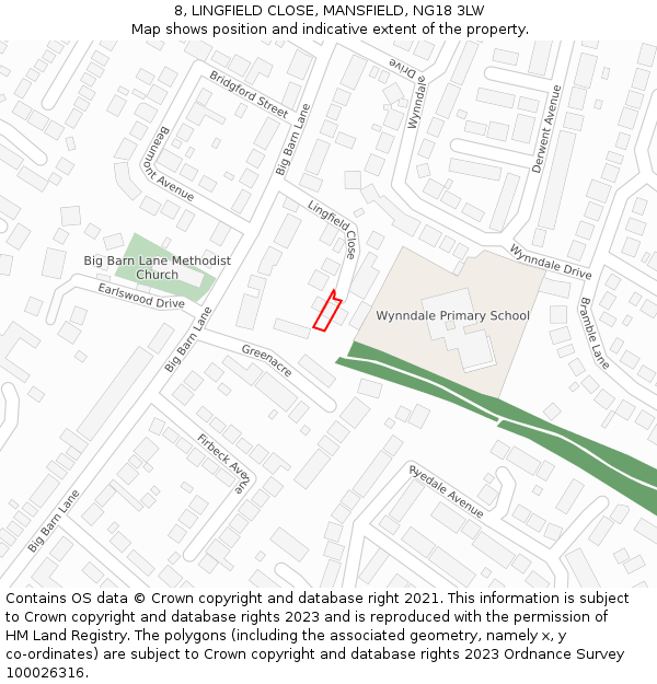 8, LINGFIELD CLOSE, MANSFIELD, NG18 3LW: Location map and indicative extent of plot