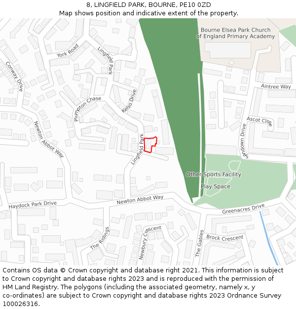 8, LINGFIELD PARK, BOURNE, PE10 0ZD: Location map and indicative extent of plot