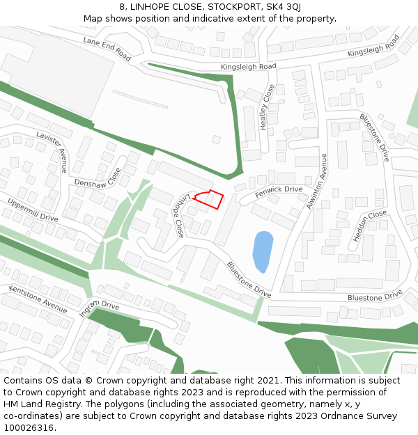 8, LINHOPE CLOSE, STOCKPORT, SK4 3QJ: Location map and indicative extent of plot