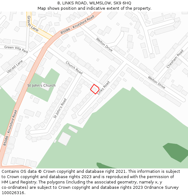 8, LINKS ROAD, WILMSLOW, SK9 6HQ: Location map and indicative extent of plot
