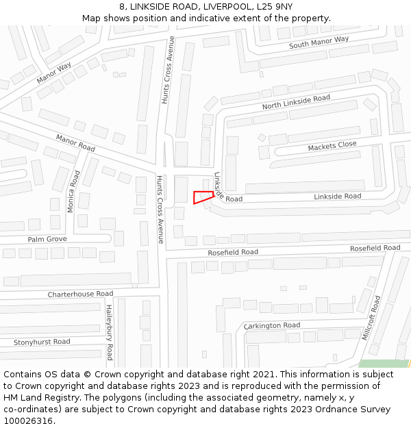 8, LINKSIDE ROAD, LIVERPOOL, L25 9NY: Location map and indicative extent of plot