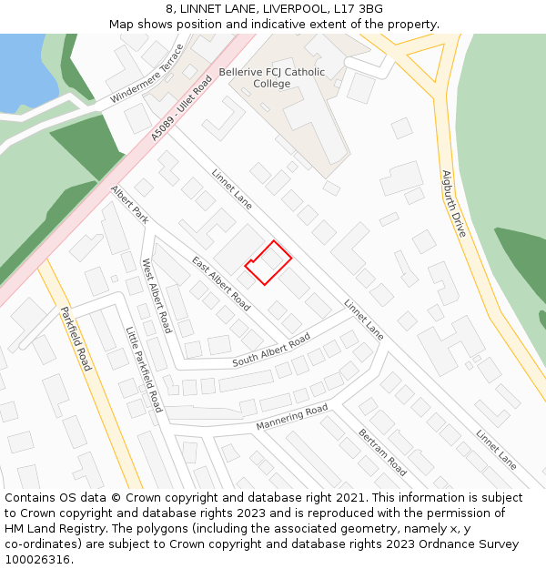 8, LINNET LANE, LIVERPOOL, L17 3BG: Location map and indicative extent of plot