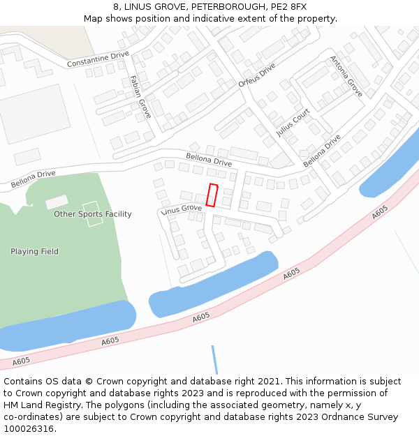 8, LINUS GROVE, PETERBOROUGH, PE2 8FX: Location map and indicative extent of plot