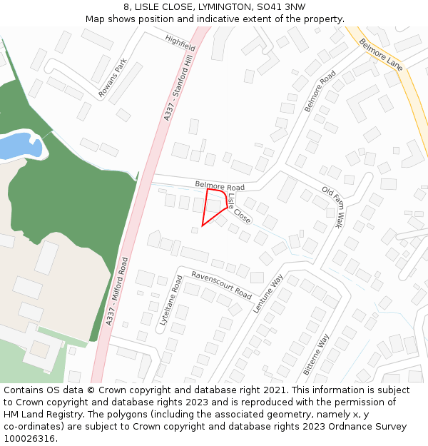 8, LISLE CLOSE, LYMINGTON, SO41 3NW: Location map and indicative extent of plot