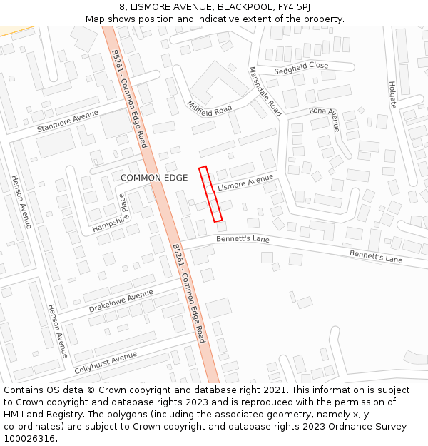 8, LISMORE AVENUE, BLACKPOOL, FY4 5PJ: Location map and indicative extent of plot