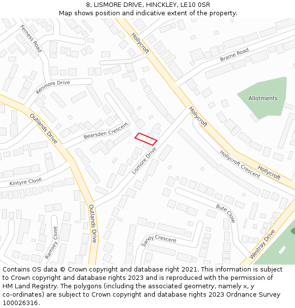 8, LISMORE DRIVE, HINCKLEY, LE10 0SR: Location map and indicative extent of plot