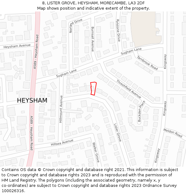 8, LISTER GROVE, HEYSHAM, MORECAMBE, LA3 2DF: Location map and indicative extent of plot