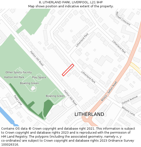 8, LITHERLAND PARK, LIVERPOOL, L21 9HP: Location map and indicative extent of plot