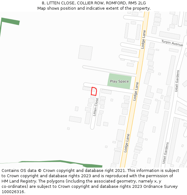 8, LITTEN CLOSE, COLLIER ROW, ROMFORD, RM5 2LG: Location map and indicative extent of plot