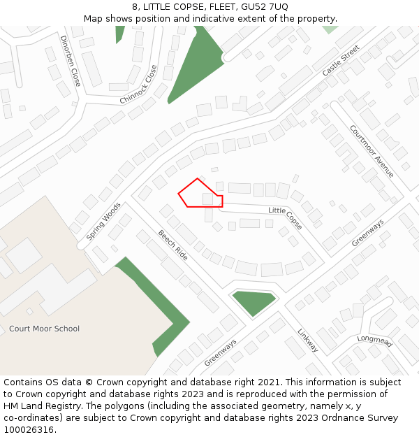 8, LITTLE COPSE, FLEET, GU52 7UQ: Location map and indicative extent of plot