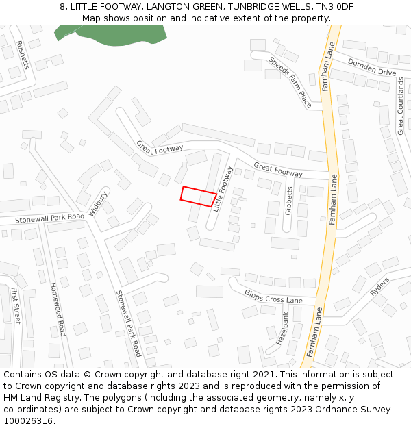 8, LITTLE FOOTWAY, LANGTON GREEN, TUNBRIDGE WELLS, TN3 0DF: Location map and indicative extent of plot