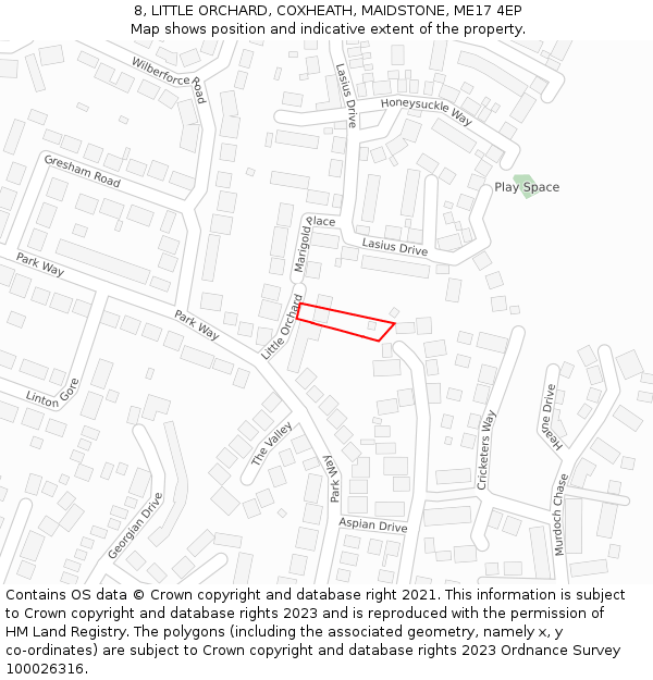 8, LITTLE ORCHARD, COXHEATH, MAIDSTONE, ME17 4EP: Location map and indicative extent of plot