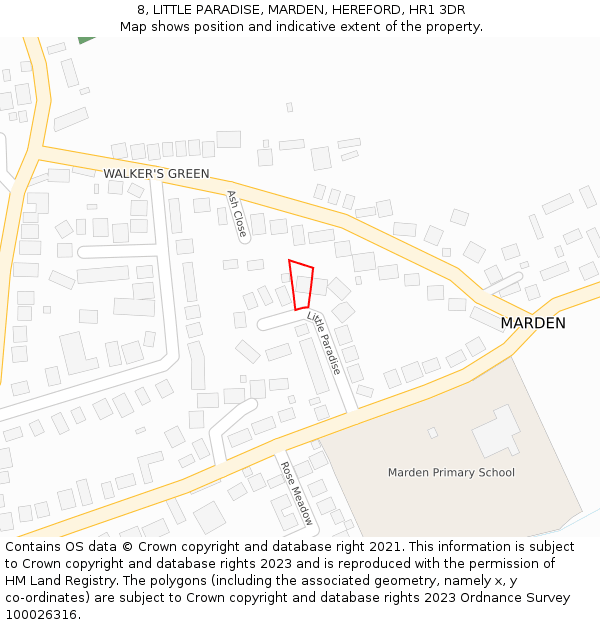 8, LITTLE PARADISE, MARDEN, HEREFORD, HR1 3DR: Location map and indicative extent of plot
