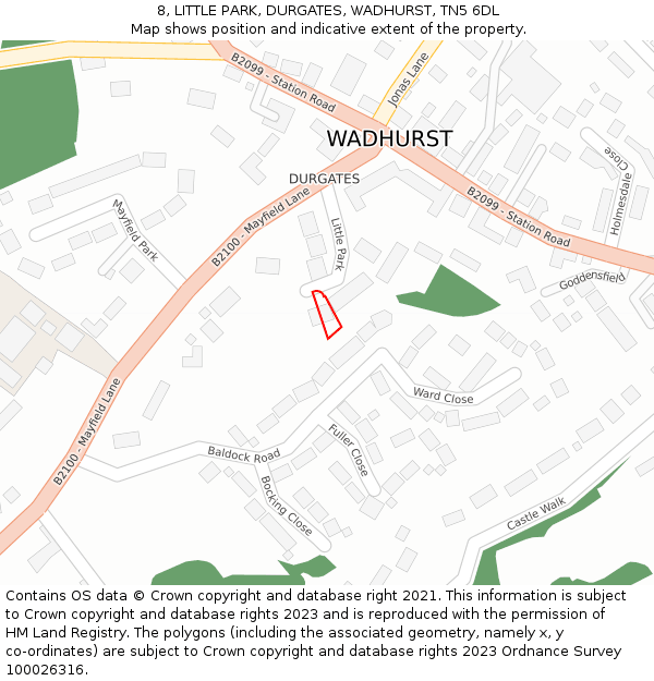 8, LITTLE PARK, DURGATES, WADHURST, TN5 6DL: Location map and indicative extent of plot