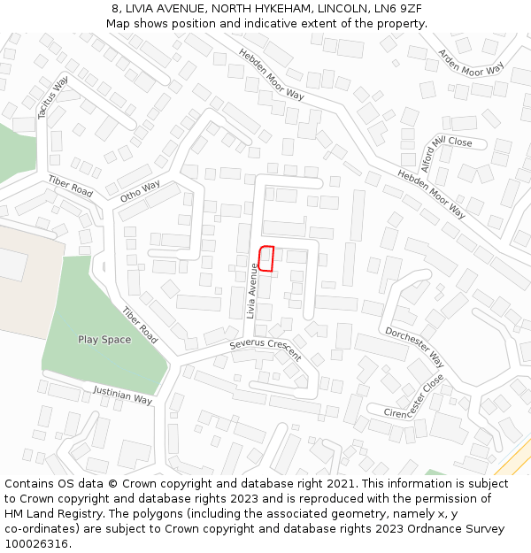 8, LIVIA AVENUE, NORTH HYKEHAM, LINCOLN, LN6 9ZF: Location map and indicative extent of plot