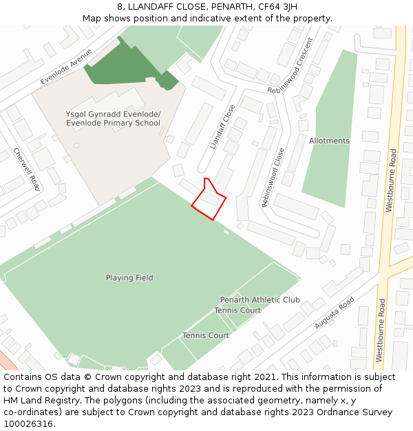8, LLANDAFF CLOSE, PENARTH, CF64 3JH: Location map and indicative extent of plot