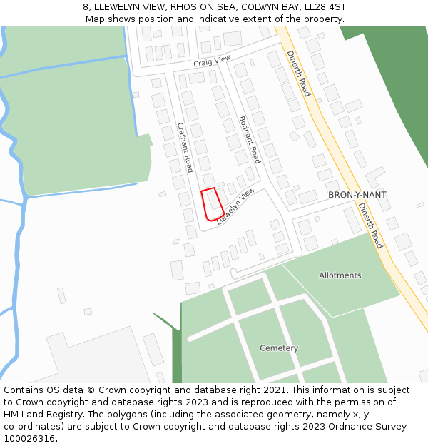 8, LLEWELYN VIEW, RHOS ON SEA, COLWYN BAY, LL28 4ST: Location map and indicative extent of plot