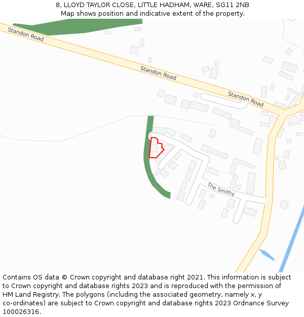 8, LLOYD TAYLOR CLOSE, LITTLE HADHAM, WARE, SG11 2NB: Location map and indicative extent of plot