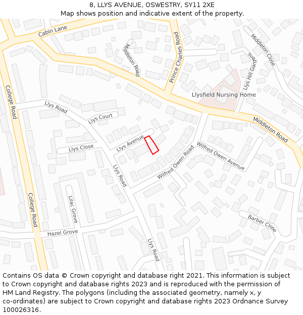 8, LLYS AVENUE, OSWESTRY, SY11 2XE: Location map and indicative extent of plot