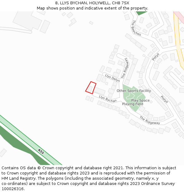 8, LLYS BYCHAN, HOLYWELL, CH8 7SX: Location map and indicative extent of plot